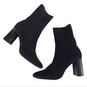 Zara Black Chunky Heel Sock Boot Ankle Booties 8.5